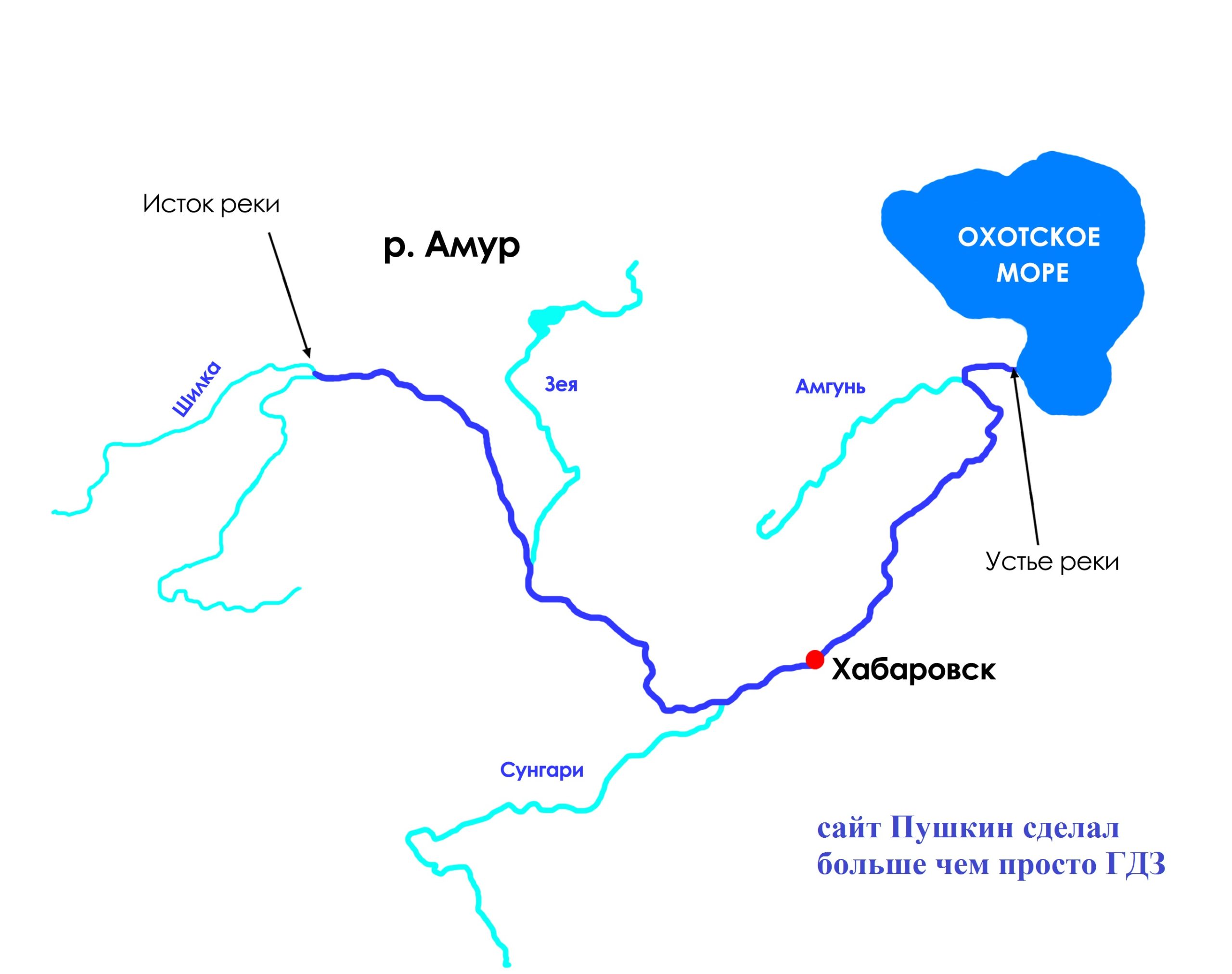 на карте река амур
