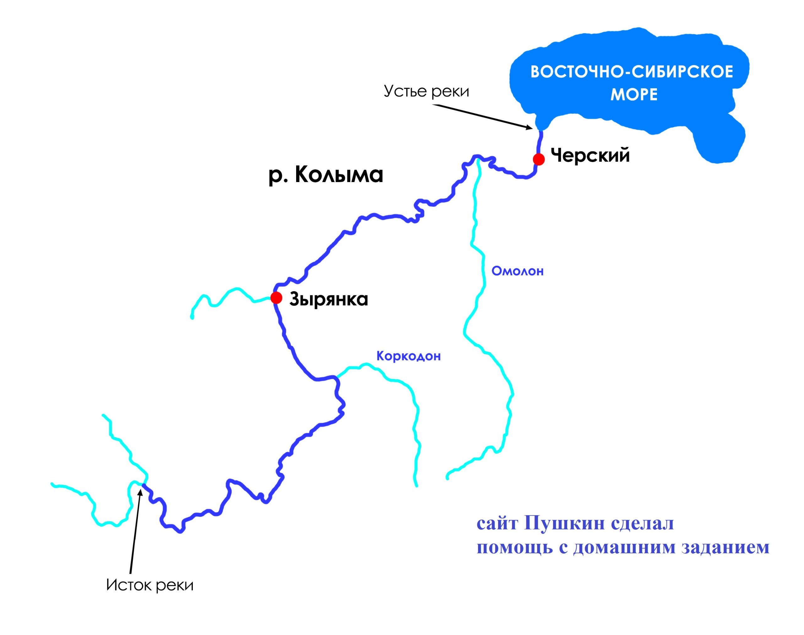 Река Колыма на карте