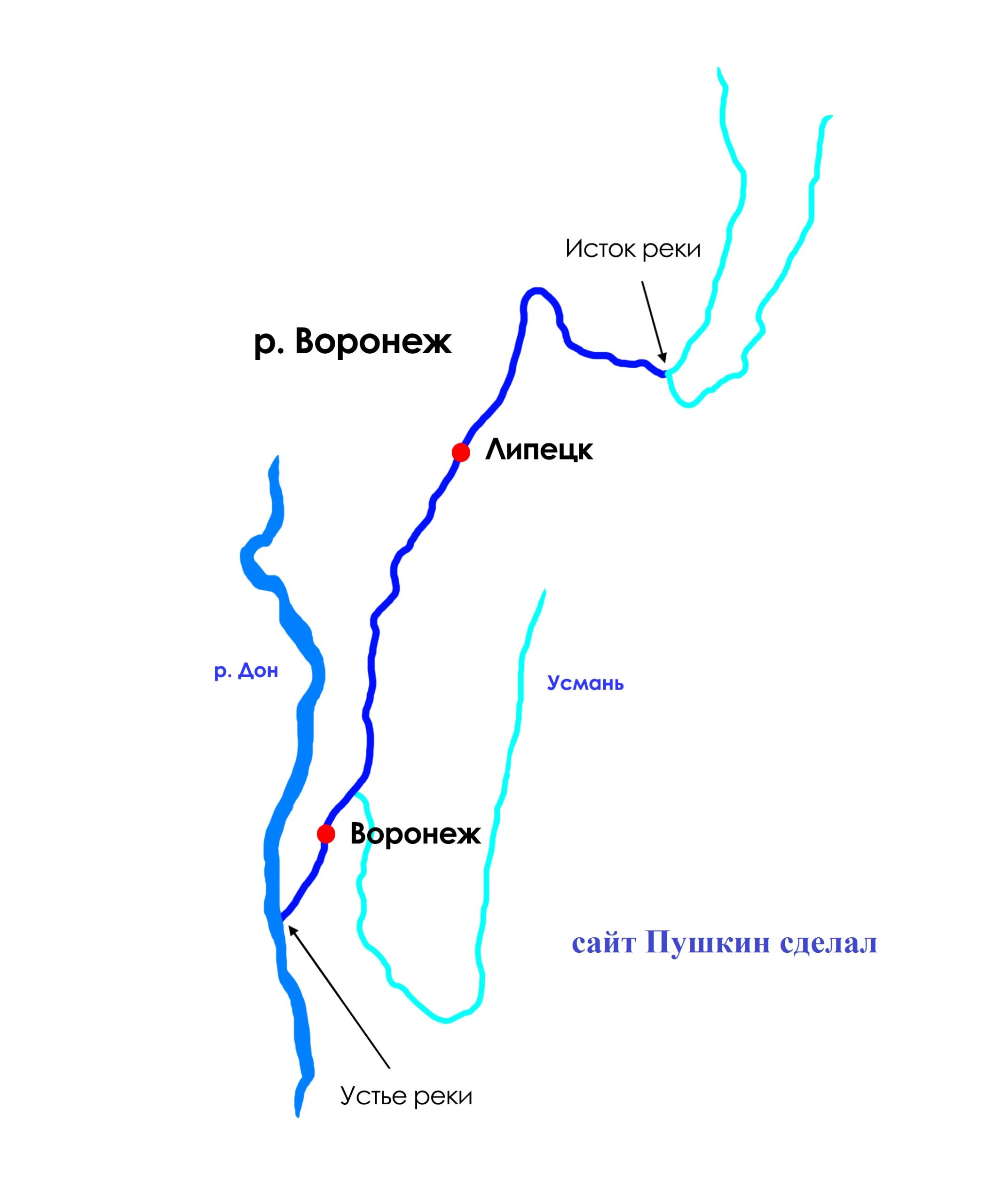 Река Воронеж на карте