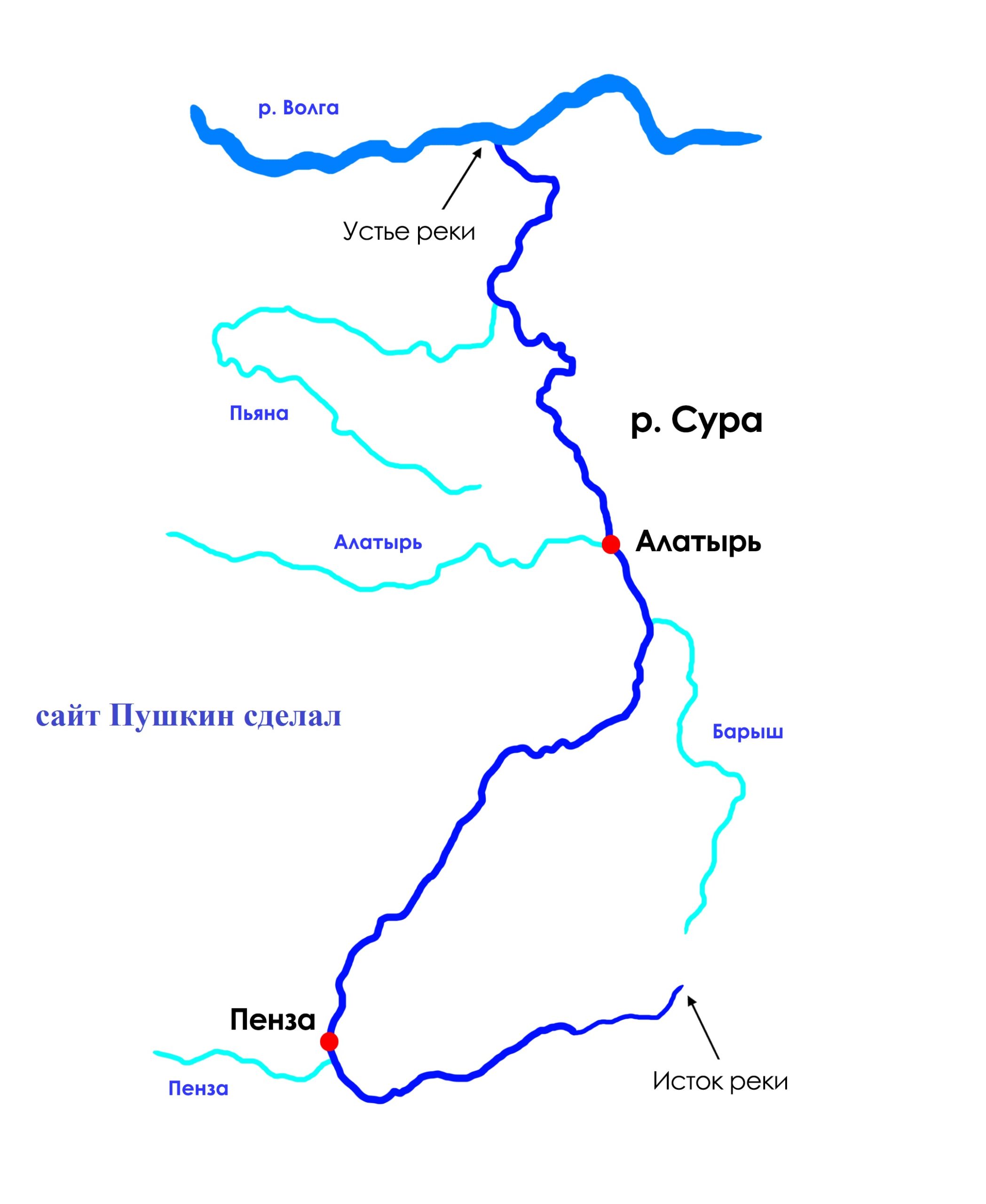 Река Сура на карте России