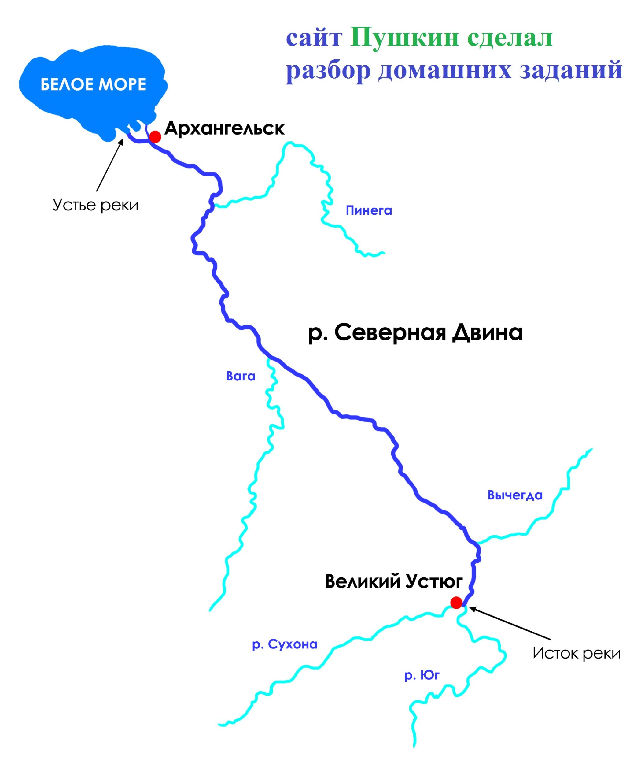 Схема реки Северная Двина